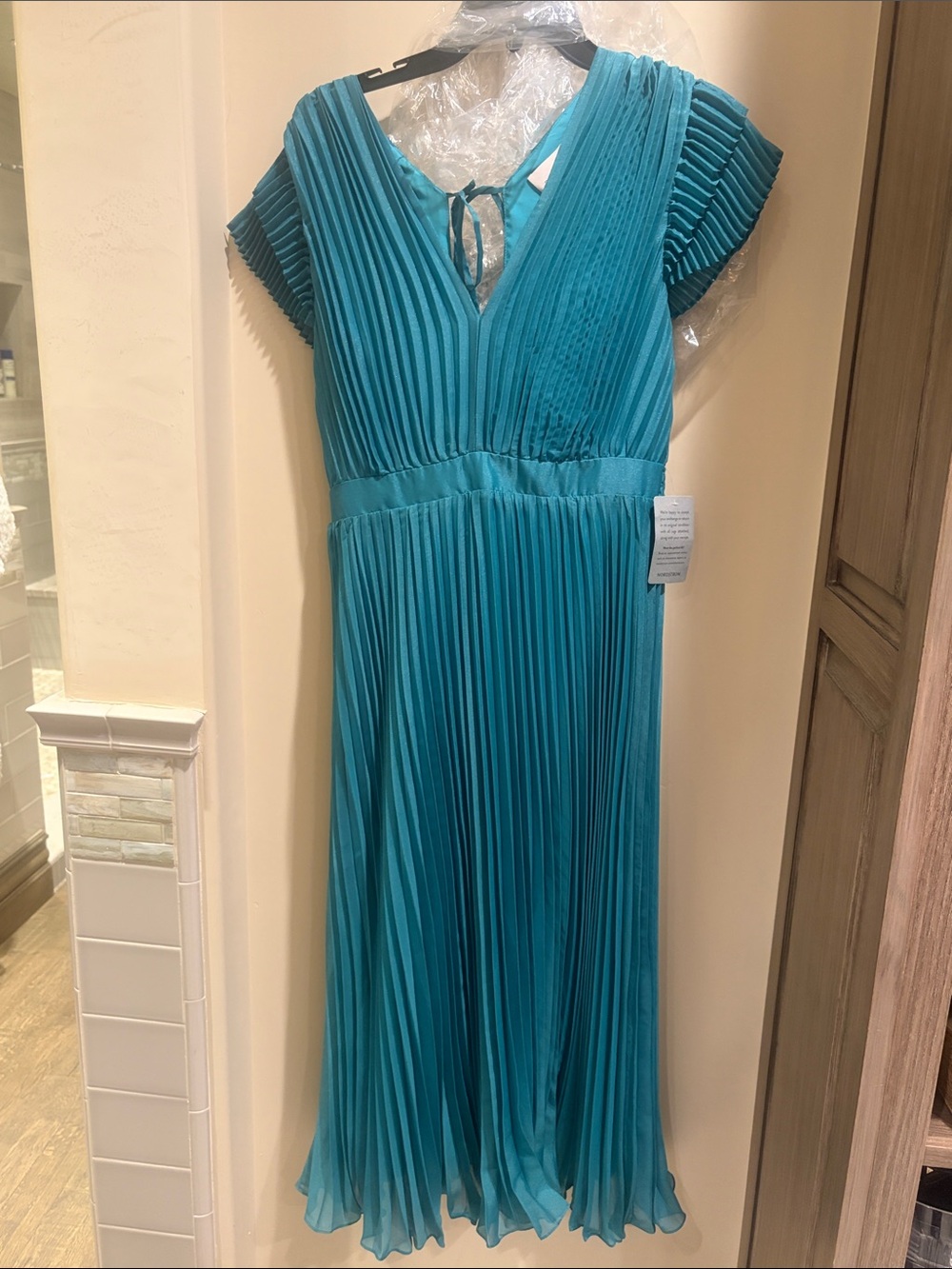 Adelyn Rae Teal Pleated V-Neck Maxi Dress